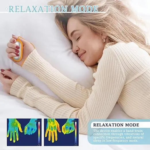 Person holding Calm Carry device to promote relaxation.