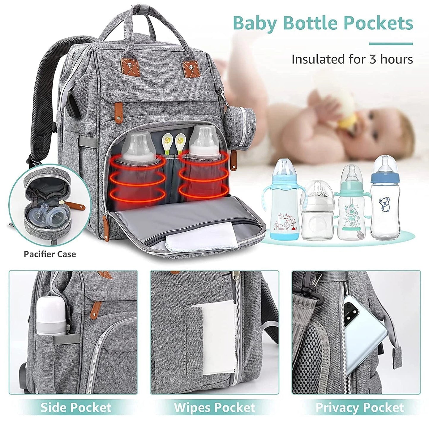 3-in-1 Diaper Bag Backpack with USB Charging & Insulated Pockets Aussie Vital Supplies