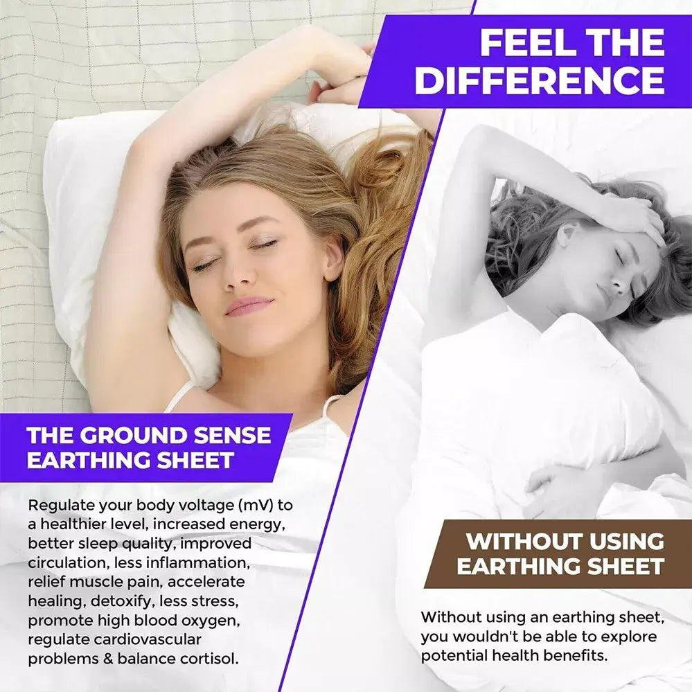 Customer testimonial highlighting improved sleep after using the grounding bed sheet.