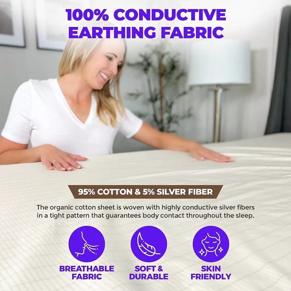 Grounding bed sheet displayed on bed, showcasing its breathable and soft texture.