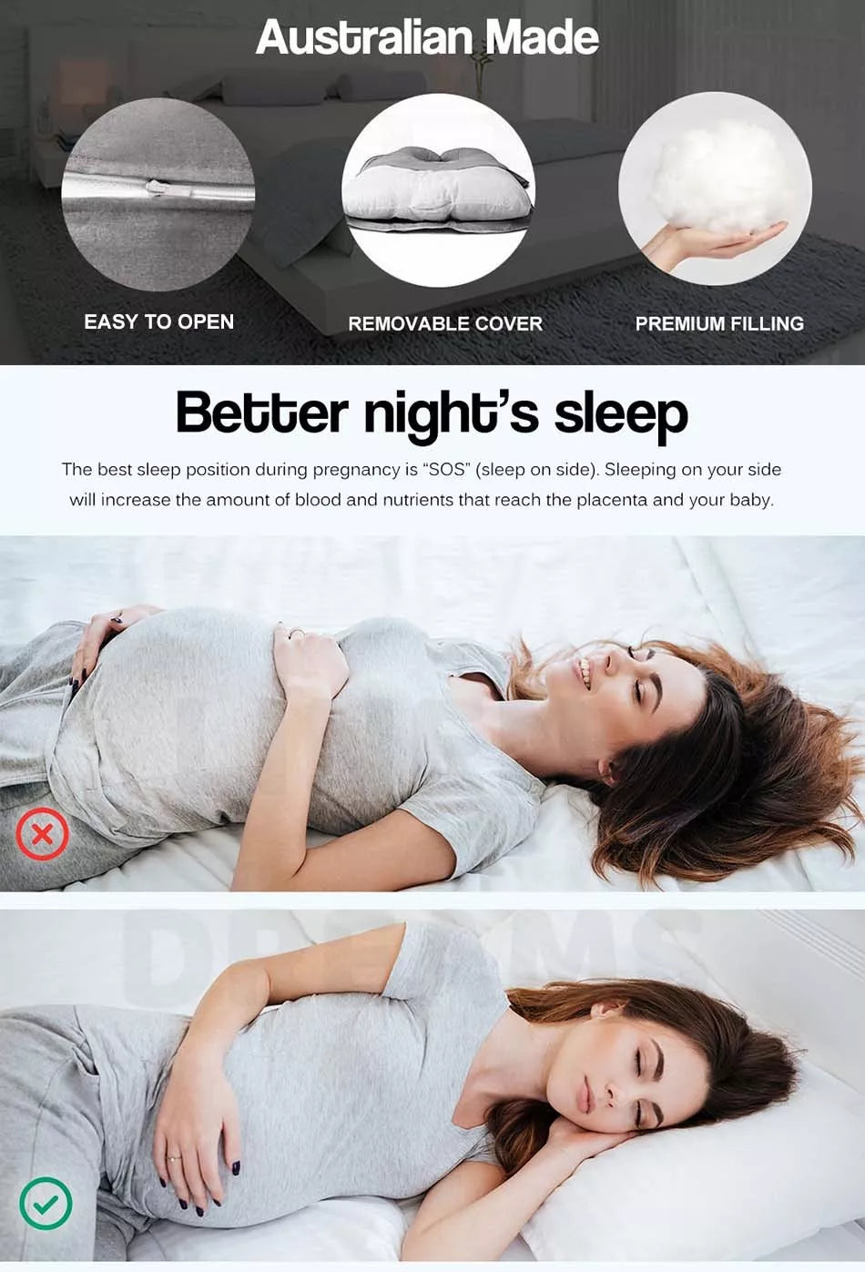 Pregnancy Pillow – Full Body Maternity & Nursing Support Aussie Vital Supplies