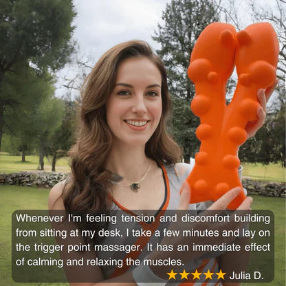 Happy customer sharing positive experience with the neck and shoulder massager's effectiveness.