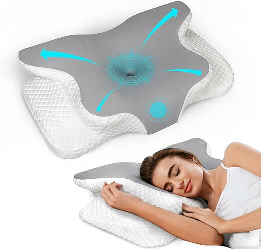 Side profile of memory foam cervical pillow showcasing contour for neck support.
