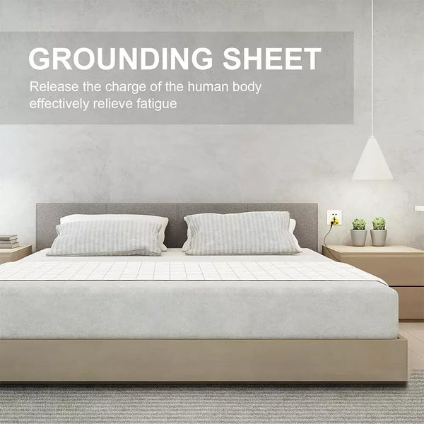 Grounding bed sheet made of 95% organic cotton and 5% silver fiber, featuring AU plug for earthing benefits.