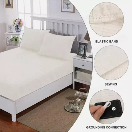 Grounding bed sheet displayed with other home decor items for aesthetic appeal.