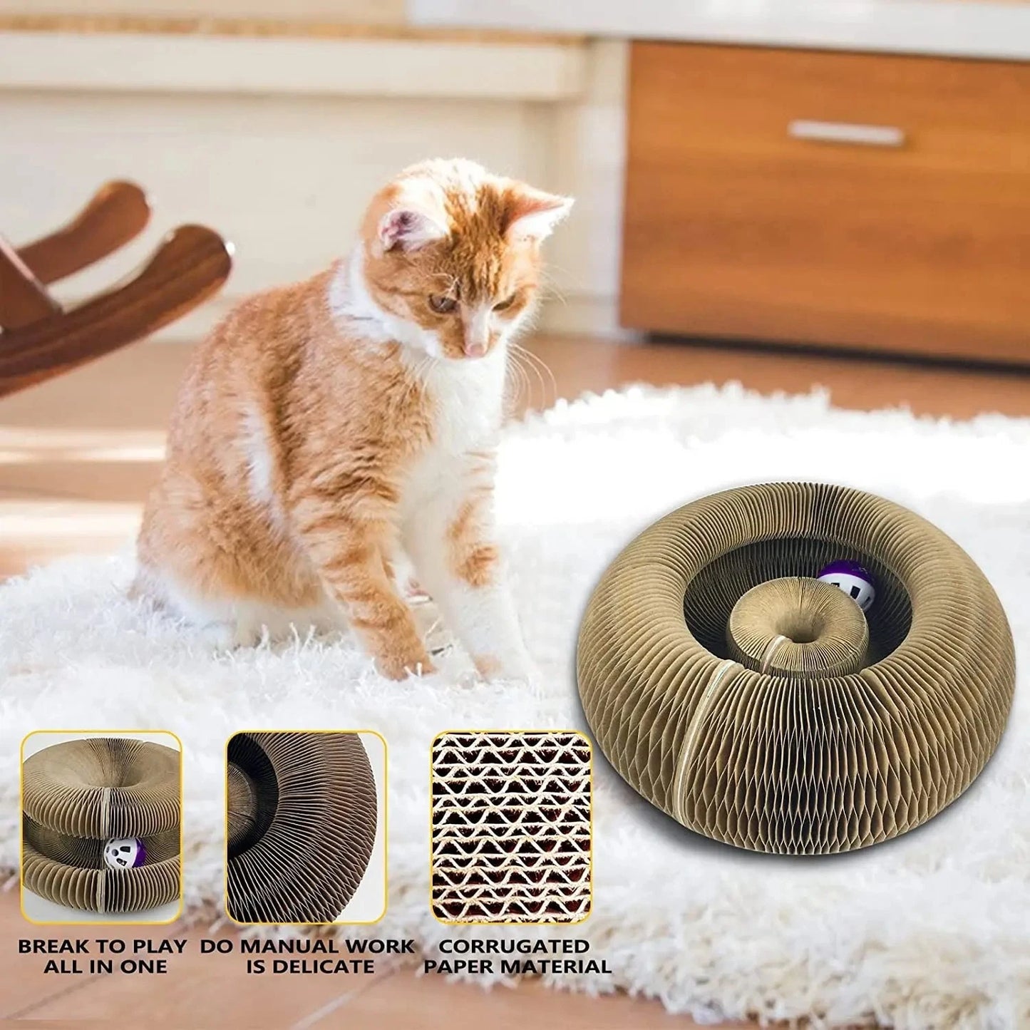 Interactive Cat Scratcher & Ball Track Toy | Indoor Cat Enrichment Play Centre