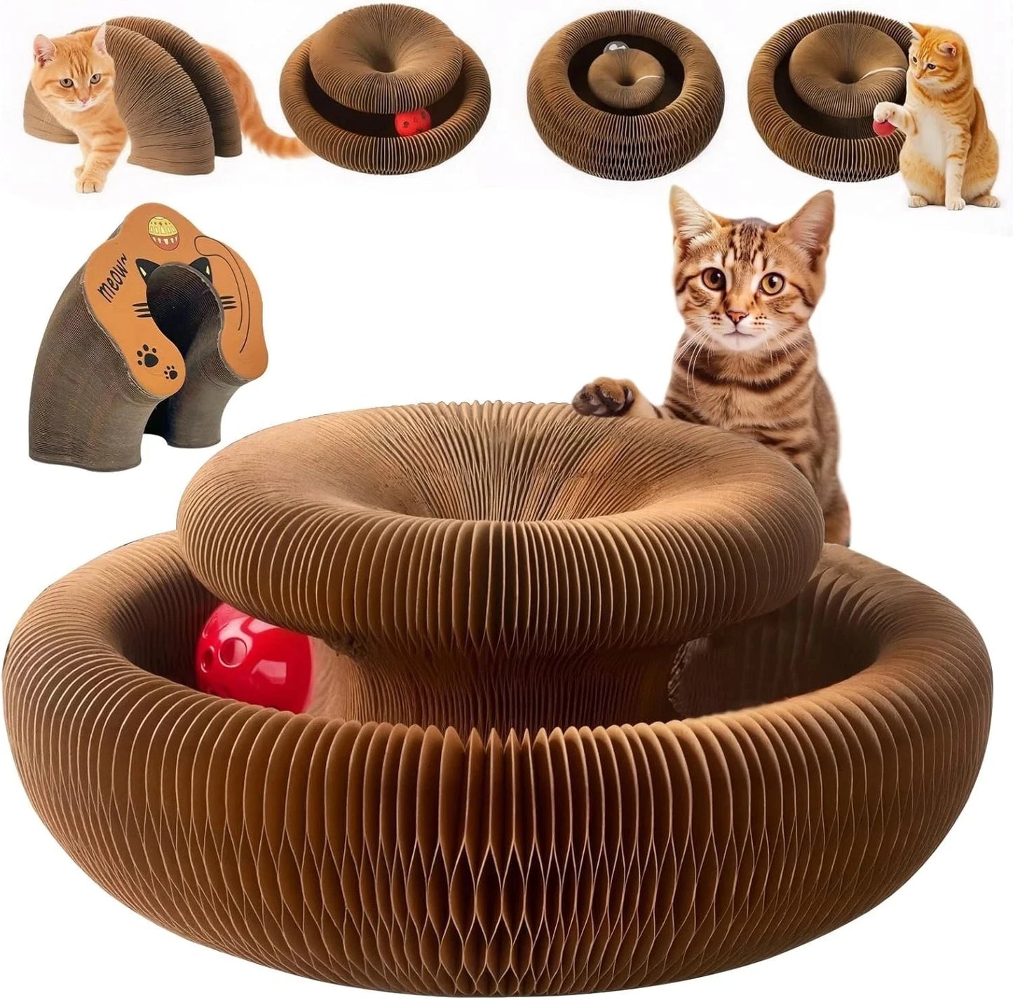 Interactive Cat Scratcher & Ball Track Toy | Indoor Cat Enrichment Play Centre