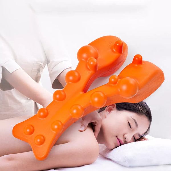Ergonomic neck and shoulder massager designed to relieve upper back pain and tension headaches.