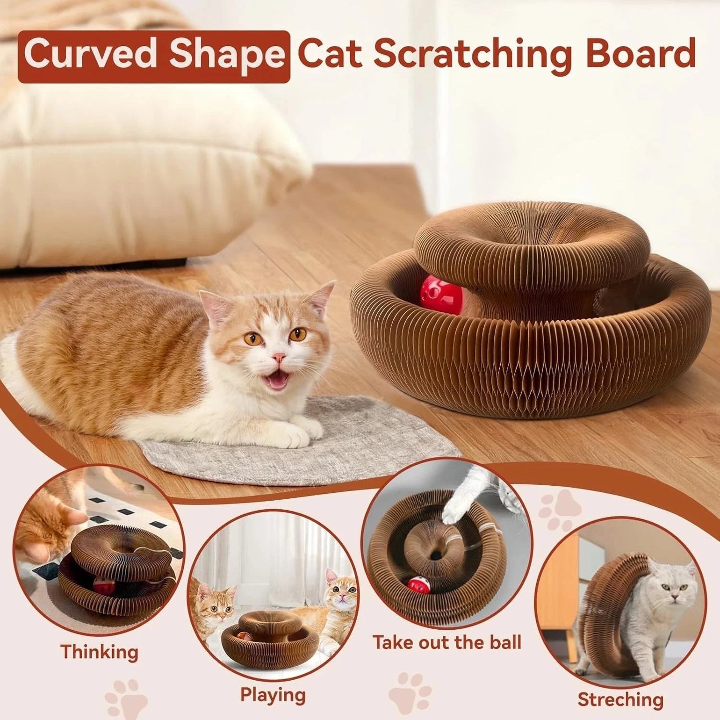 Interactive Cat Scratcher & Ball Track Toy | Indoor Cat Enrichment Play Centre