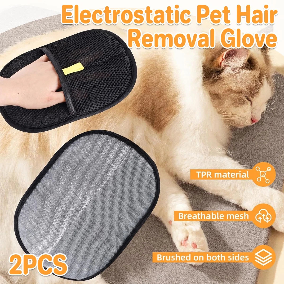 Double-Sided Pet Hair Removal Gloves | Reusable Grooming & Fur Cleaning Tool