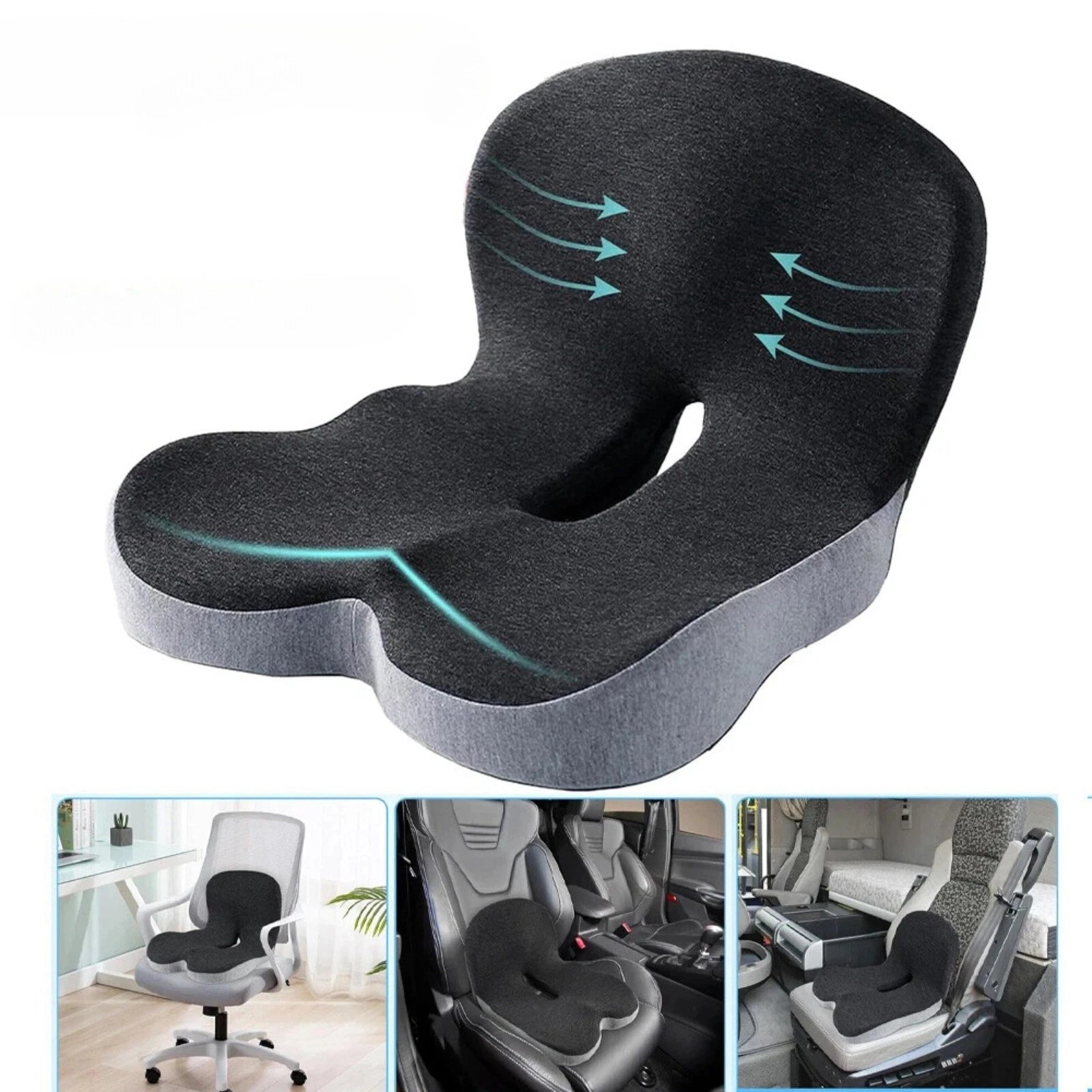 Memory Foam Seat Cushion Lumbar Support – 2-in-1 Back & Tailbone Relief Aussie Vital Supplies
