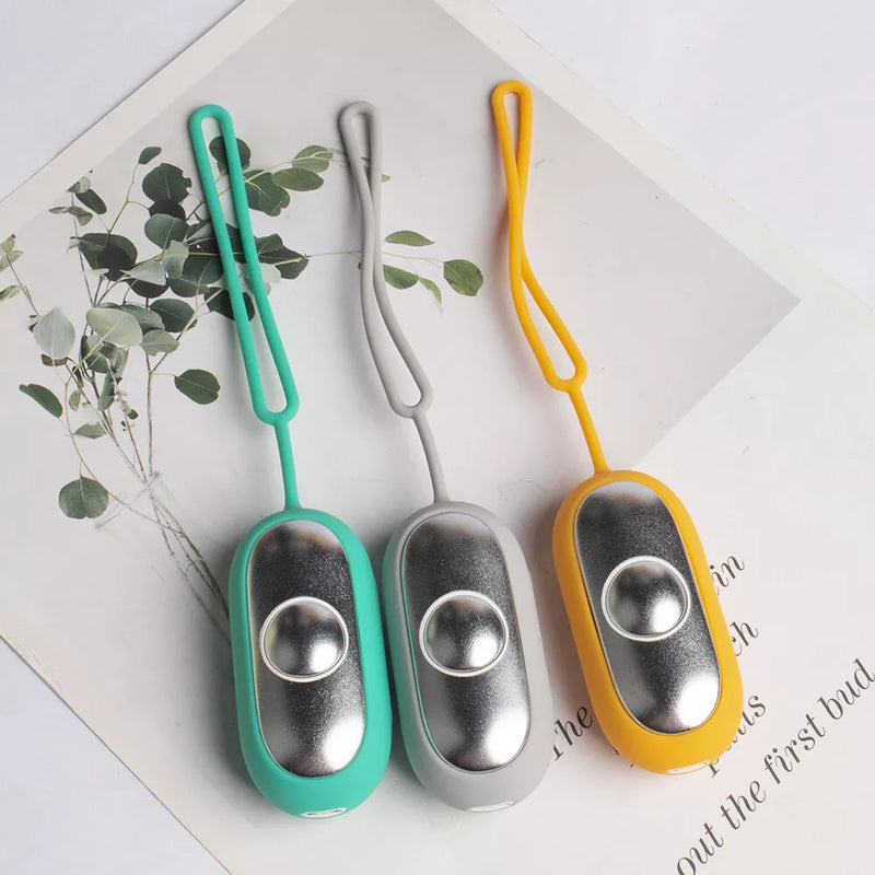 Calm Carry device available in Yellow, Grey, and Aqua colors.